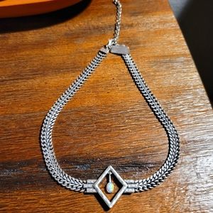 Silver-Tone Opal Pendant Choker Necklace